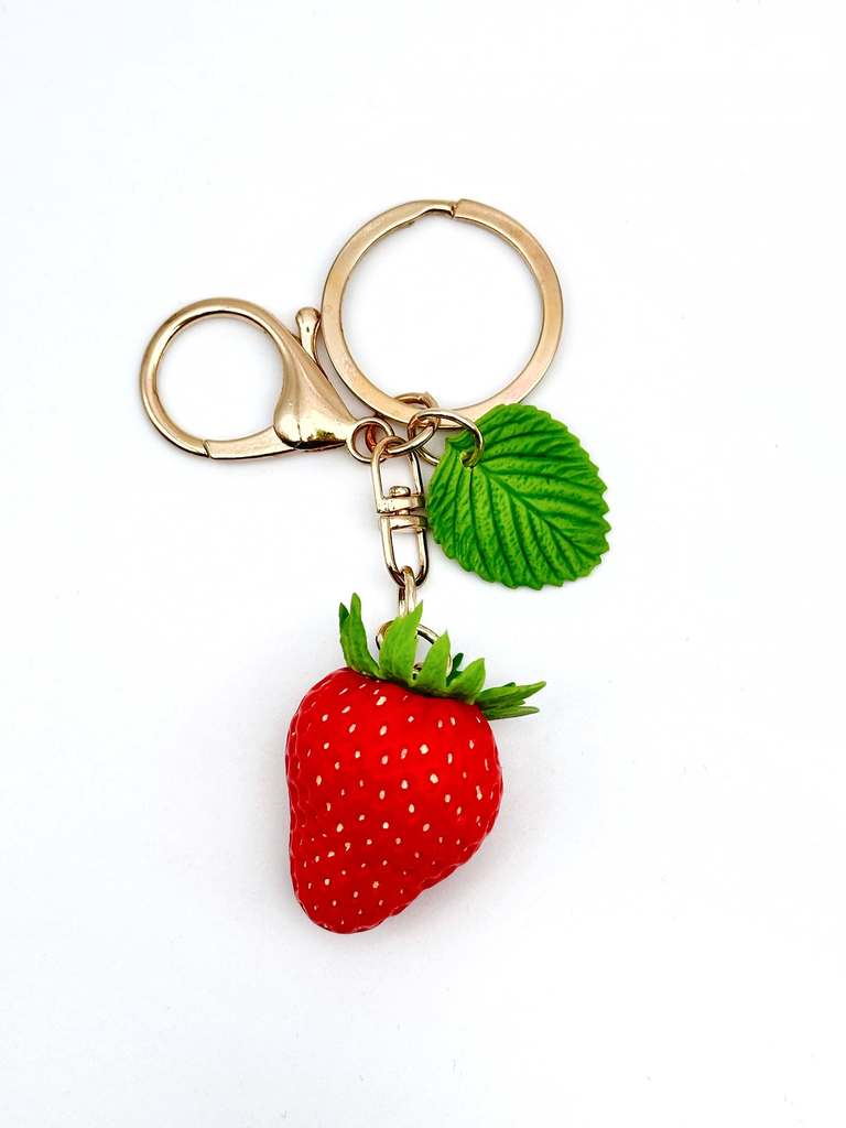 Strawberry keychain handmade accsessories with polymer clay by ioArtStudio 