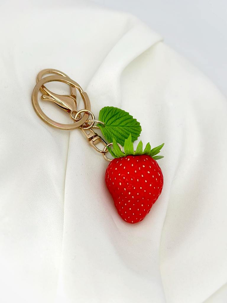 Strawberry keychain handmade accsessories with polymer clay by ioArtStudio 