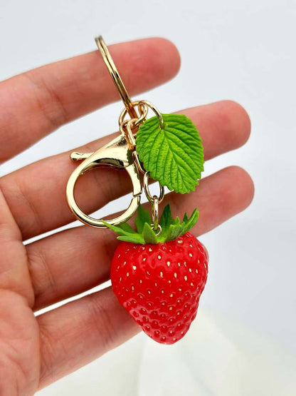 Strawberry keychain handmade accsessories with polymer clay by ioArtStudio 