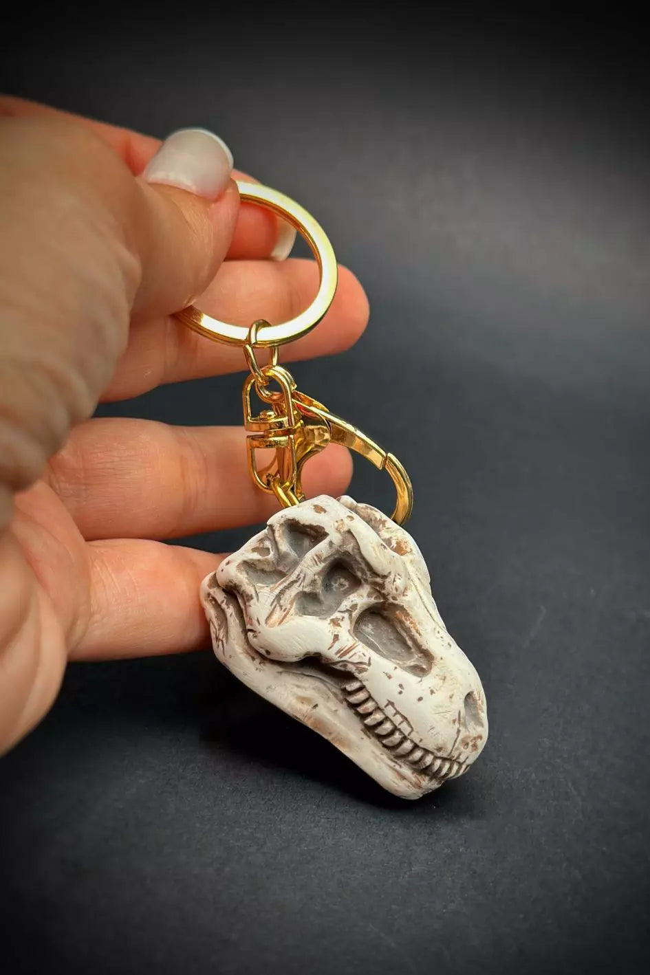 T Rex Skull Key Ring for your keys or backpack handmade by polymer clay - ioArtStudio